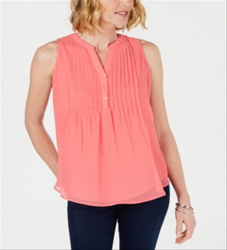 Charter Club Women's Pintucked Top Pink Size Petite