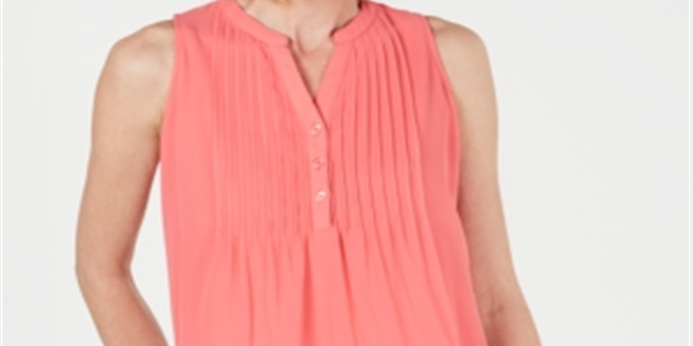 Charter Club Women's Pintucked Top Pink Size Petite