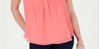 Charter Club Women's Pintucked Top Pink Size Petite
