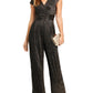 SLNY Women's Metallic Wide Leg Jumpsuit Gold Size 16
