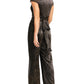 SLNY Women's Metallic Wide Leg Jumpsuit Gold Size 16