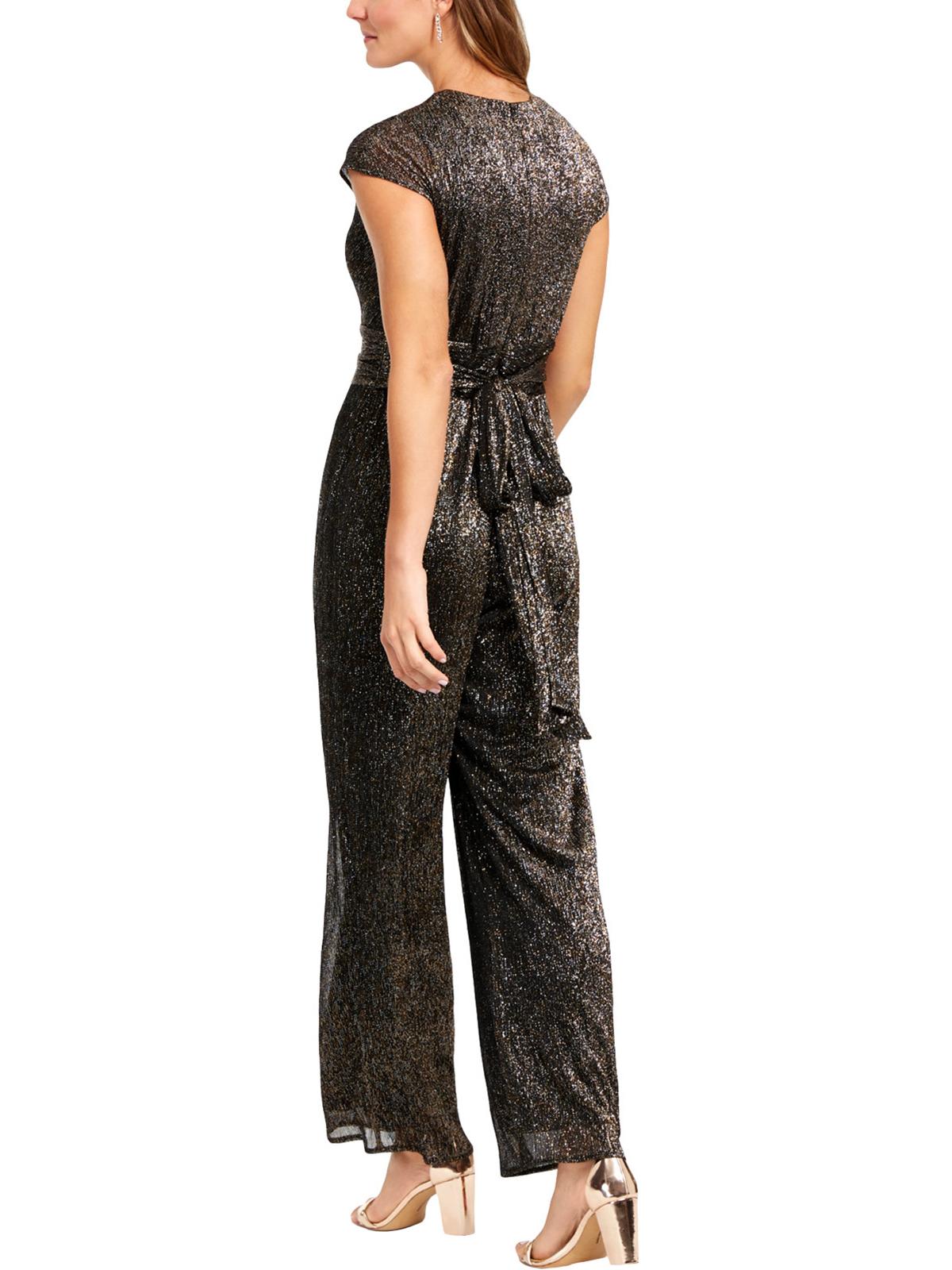 SLNY Women's Metallic Wide Leg Jumpsuit Gold Size 16