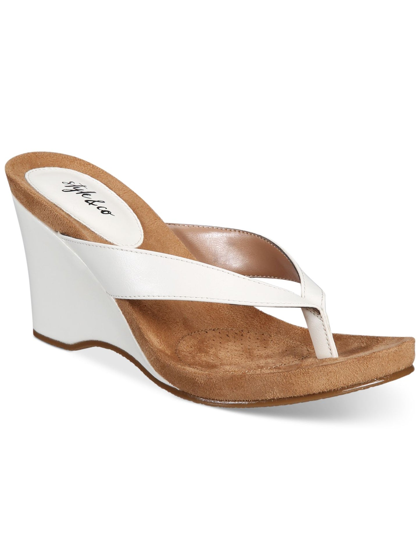 Style & Co  Women's Platform Padded Comfort Chicklet Round Toe Wedge Slip on Thong Sandals Brown Size  9.5 M