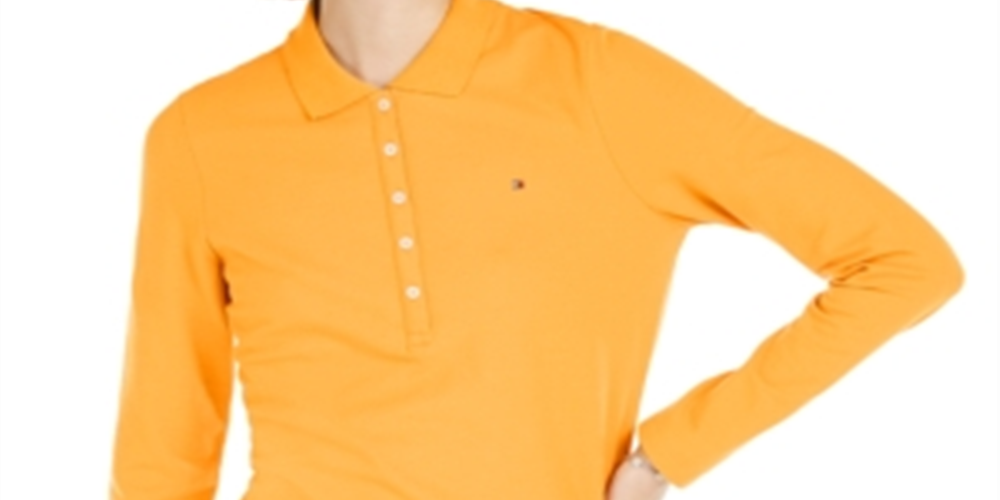 Tommy Hilfiger Women's Long Sleeve Polo Top Orange Size XS
