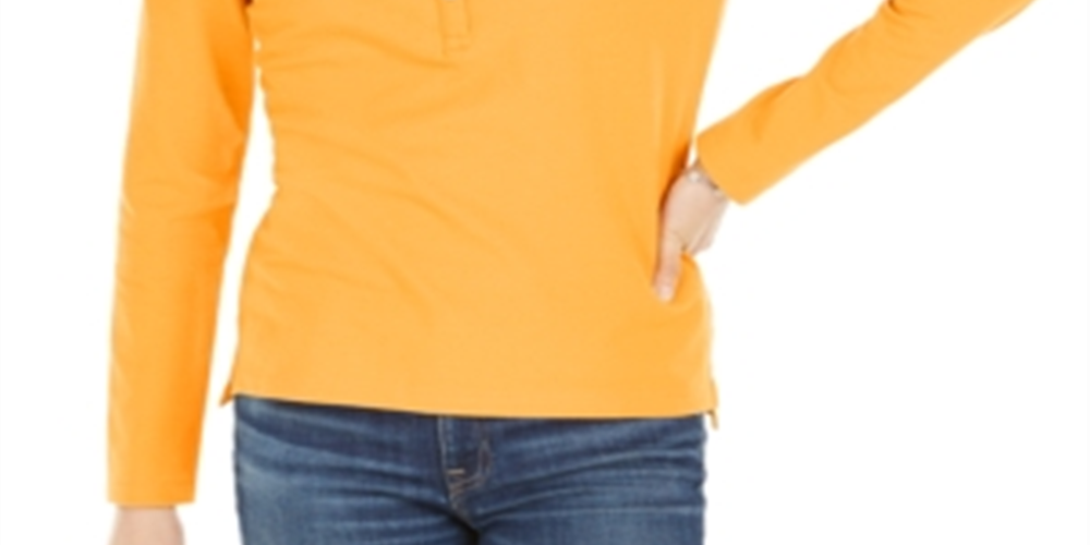Tommy Hilfiger Women's Long Sleeve Polo Top Orange Size XS