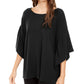 Alfani Women's Ribbed Bell Sleeve Scoop Neck Poncho Top Black Size M