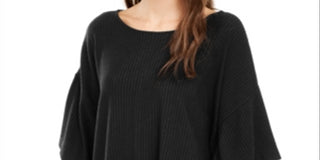 Alfani Women's Ribbed Bell Sleeve Scoop Neck Poncho Top Black Size M