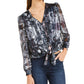 INC Women's  Printed Long Sleeve Blouse Evening Top Navy Size PS