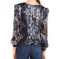 INC Women's  Printed Long Sleeve Blouse Evening Top Navy Size PS