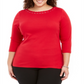 Karen Scott Women's Plus Laced Grommet Trim Cotton Top Red Size XL