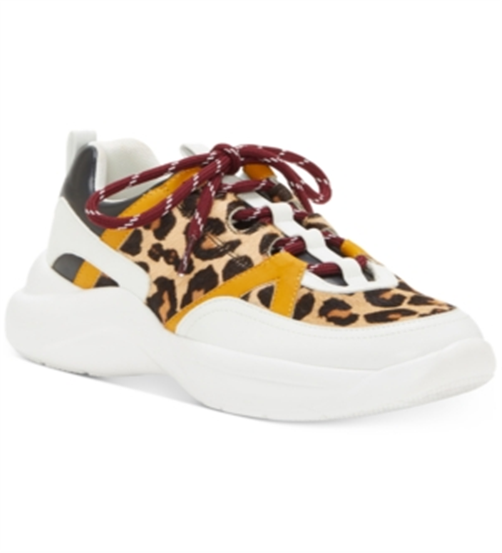 INC Women's Gemella Leather Animal Print Dad Sneakers White Size 9 M
