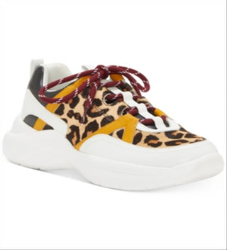INC Women's Gemella Leather Animal Print Dad Sneakers White Size 9 M