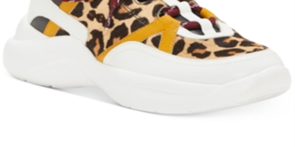 INC Women's Gemella Leather Animal Print Dad Sneakers White Size 9 M