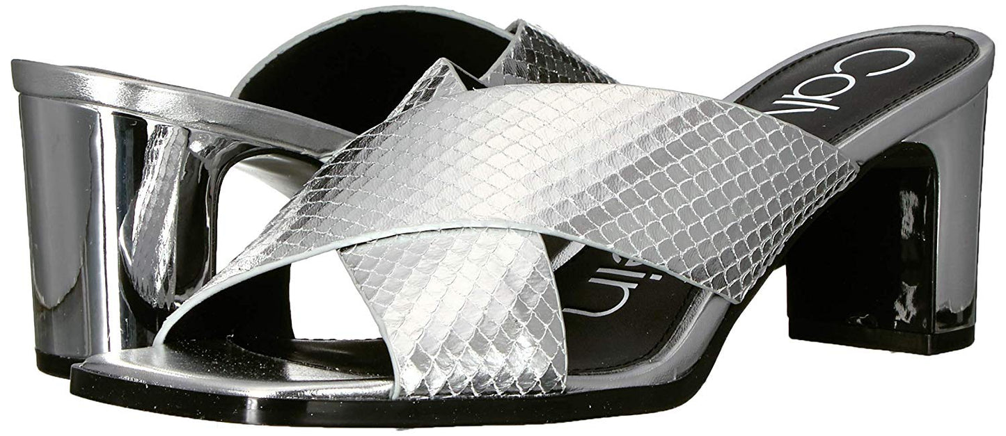 Calvin Klein Women's Dylan Heeled Sandal Silver Size 5.5 M