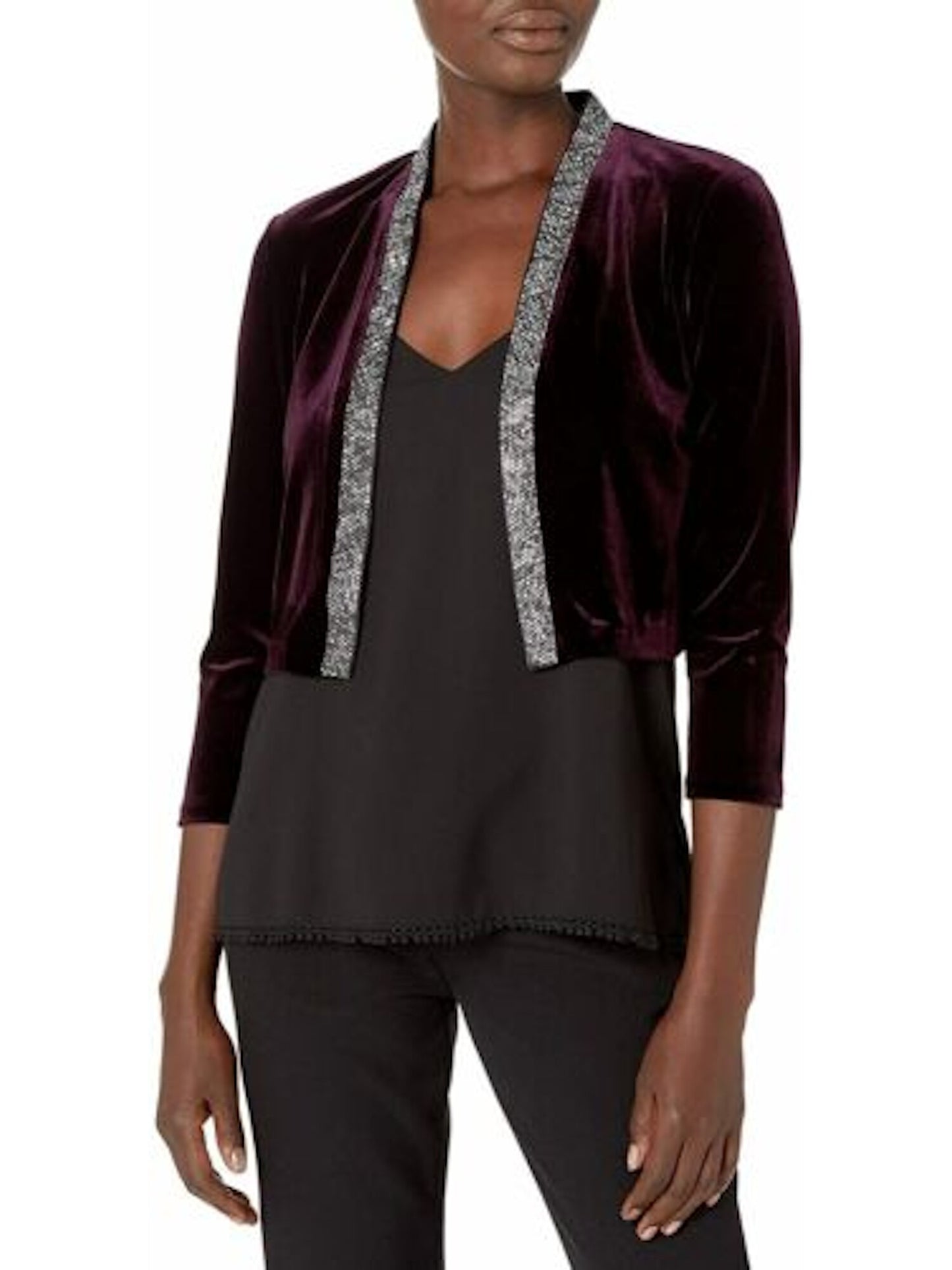 Calvin Klein Women's Rhinestone Velvet Formal Jacket Purple Size X-Large