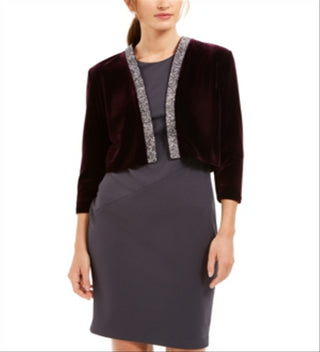 Calvin Klein Women's Rhinestone Velvet Formal Jacket Purple Size X-Large