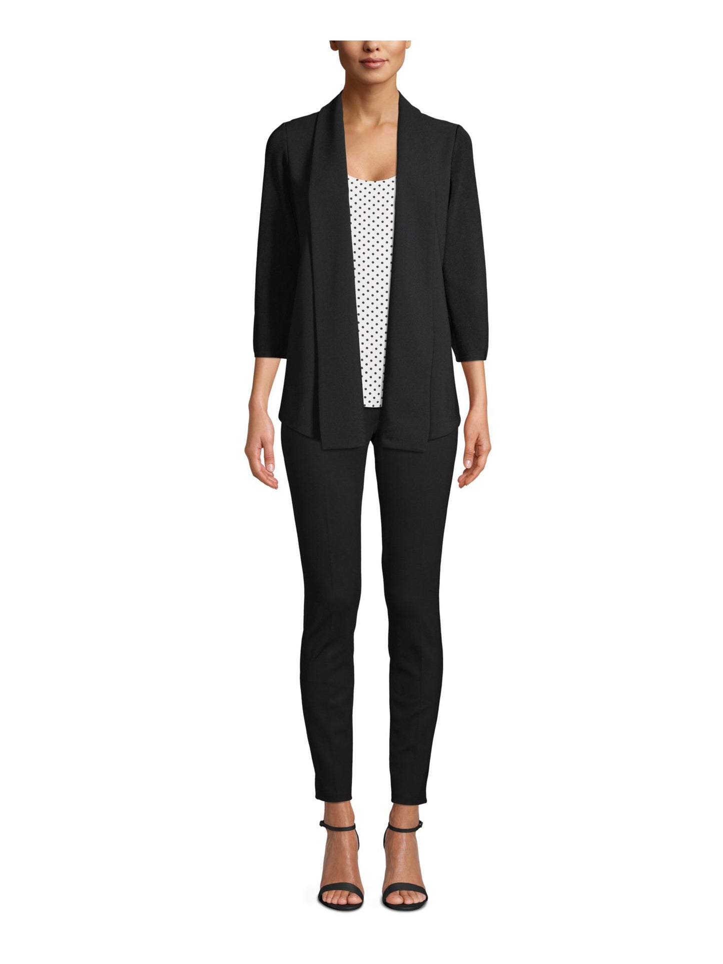 Anne Klein Women's 3/4 Sleeve Open Cardigan Party Top Black Size Small