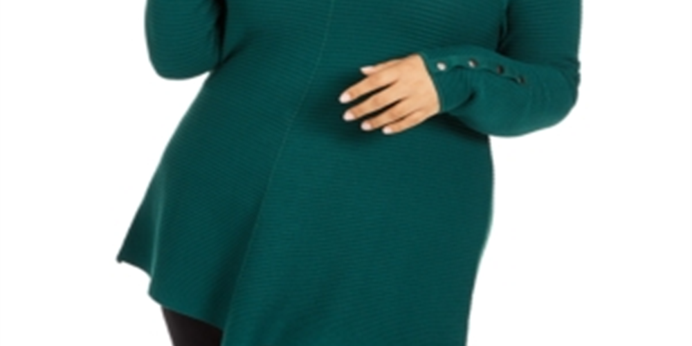 Alfani Women's Ribbed Knit Tunic Sweater Green Size 4X