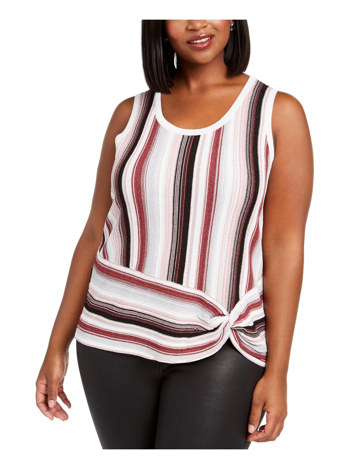 INC Women's  Plus Size Striped Side-Twist Sweater  Pale Mauve Pink Size 3X
