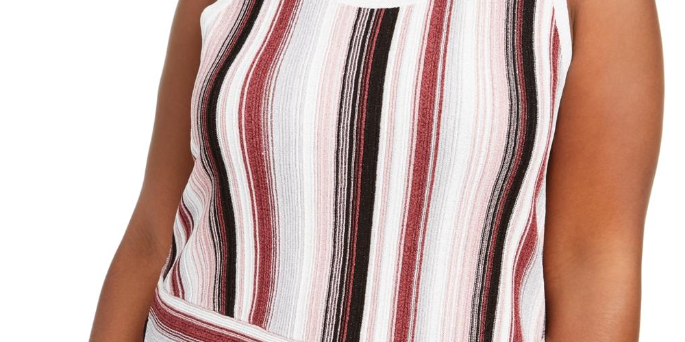INC Women's  Plus Size Striped Side-Twist Sweater  Pale Mauve Pink Size 3X