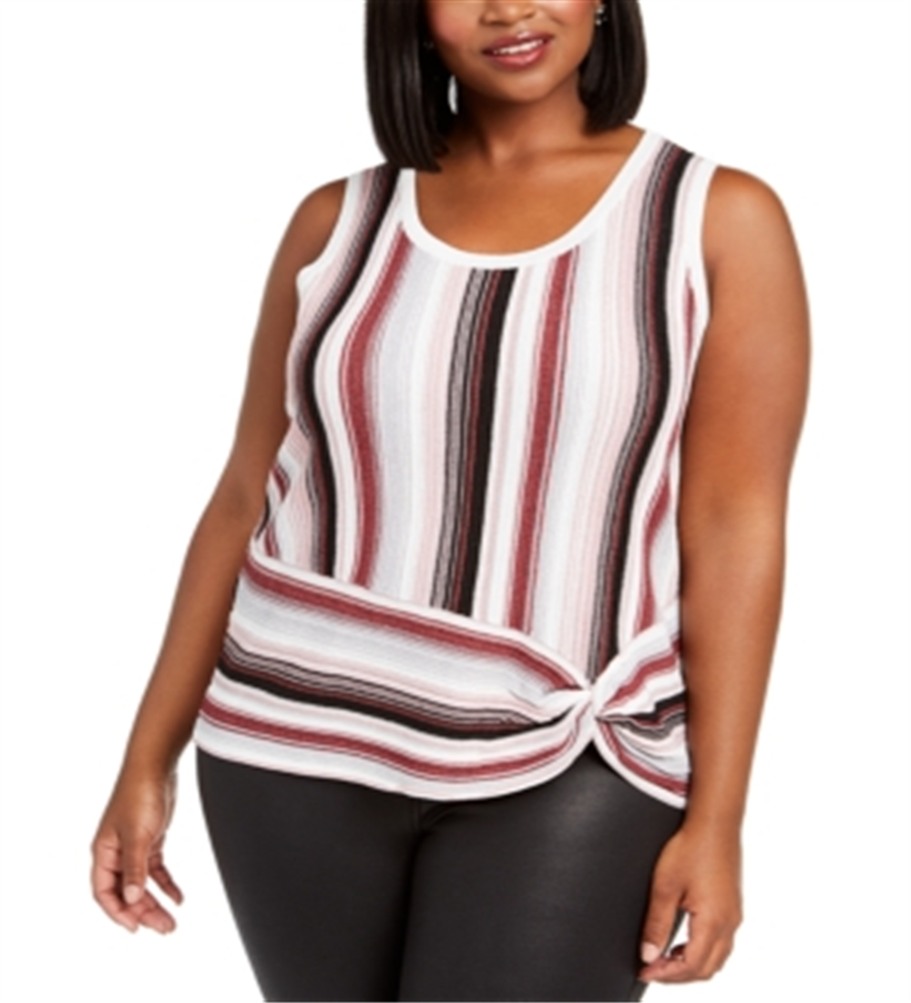 INC Women's  Plus Size Striped Side-Twist Sweater  Pale Mauve Pink Size 3X