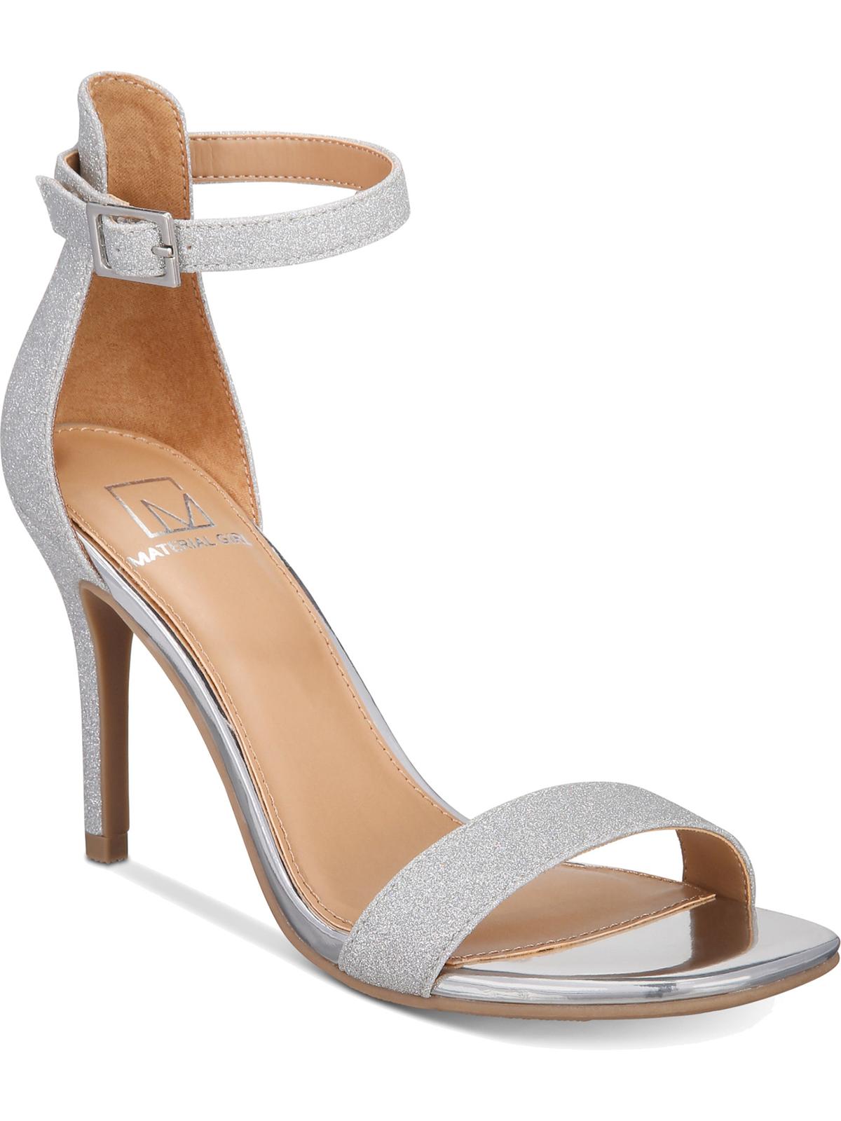 Material Girl Women's Blaire Two-Piece Dress Sandals Silver Glitter Size 9.5M