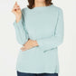 Karen Scott Women's Ribbed Printed Long Sleeve Crew Neck Blouse Top  Blue Size  Petite S