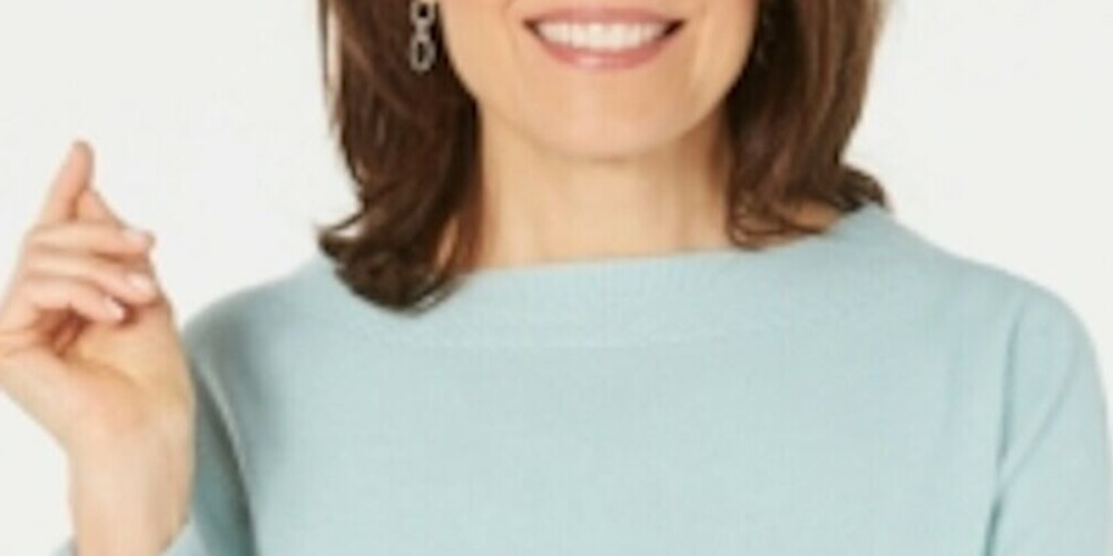 Karen Scott Women's Ribbed Printed Long Sleeve Crew Neck Blouse Top  Blue Size  Petite S