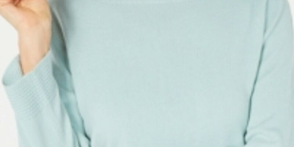 Karen Scott Women's Ribbed Printed Long Sleeve Crew Neck Blouse Top  Blue Size  Petite S