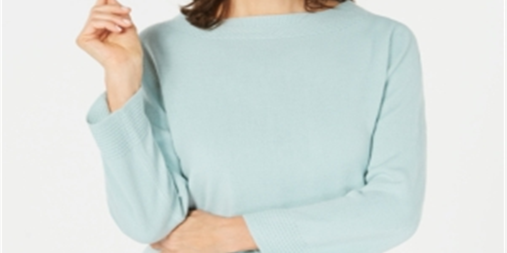 Karen Scott Women's Ribbed Printed Long Sleeve Crew Neck Blouse Top  Blue Size  Petite S