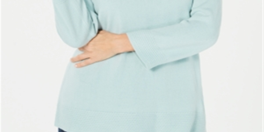 Karen Scott Women's Ribbed Printed Long Sleeve Crew Neck Blouse Top  Blue Size  Petite S