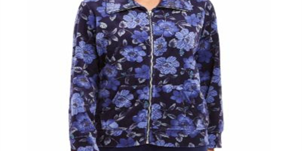Karen Scott Women's  Sport Floral-Print Jacket  Blue Size XS