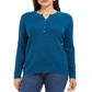 Karen Scott Women's Cable-Knit Henley Sweater  Blue Teal Marl Blue Size Large