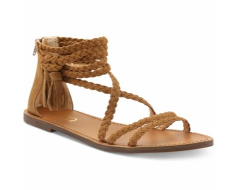 XOXO Women's Cancun Braided Flat Sandals Tan 8M