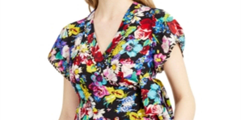 Nanette Lepore Bouquet Wrap Top (Black Multi) Women's Clothing Black Size 12