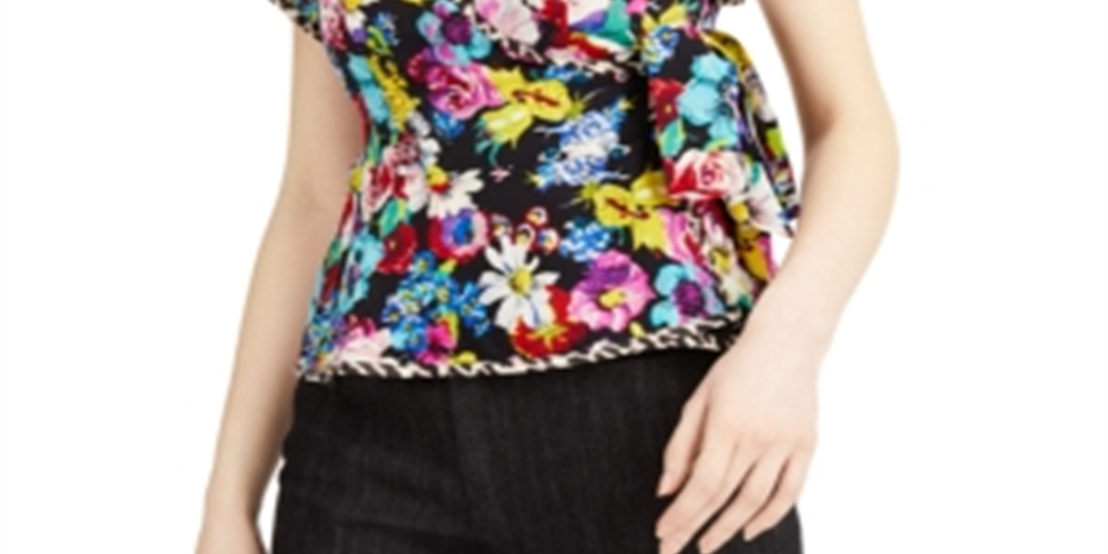 Nanette Lepore Bouquet Wrap Top (Black Multi) Women's Clothing Black Size 12