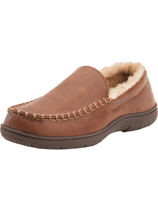 Weatherproof Vintage Men's Loafer Slippers Faux Leather Slip on Brown Size Large