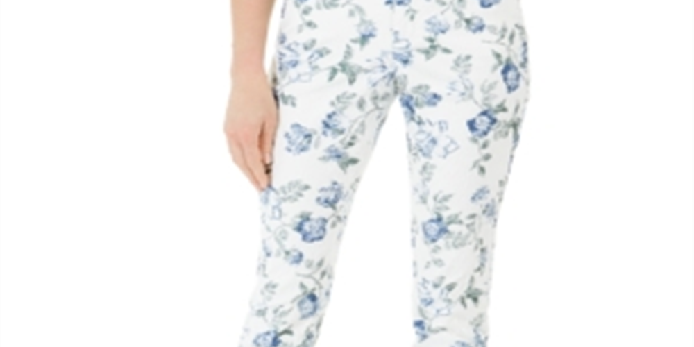 Charter Club Women's  Printed Jacquard Bristol Skinny Ankle Jeans  Blue Size 4