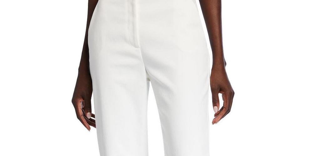 St. John Cropped Tapered Cotton-Stretch Pants White Size 6
