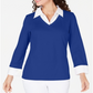 Karen Scott Women's Layered Look Cotton Top Blue Size Petite
