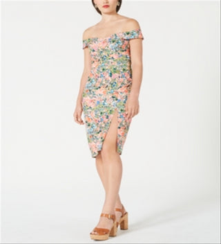 Aidan Mattox Women's Off the Shoulder Sheath Dress Orange Size 8