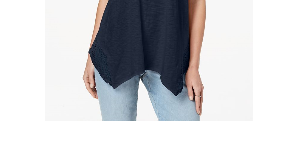 Style & Co Women's Crochet Handkerchief Hem T-Shirt -Green Size XS