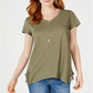 Style & Co Women's Crochet Handkerchief Hem T-Shirt -Green Size XS