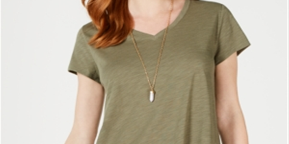 Style & Co Women's Crochet Handkerchief Hem T-Shirt -Green Size XS