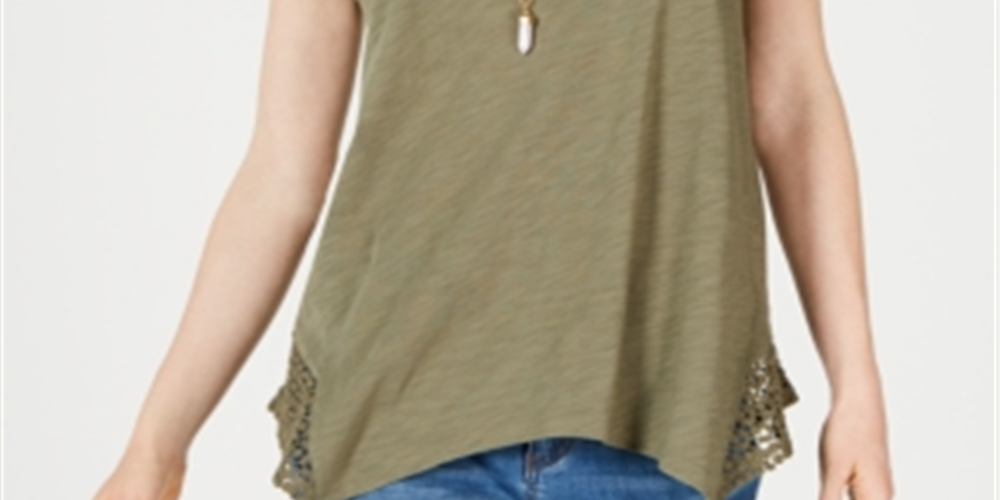 Style & Co Women's Crochet Handkerchief Hem T-Shirt -Green Size XS