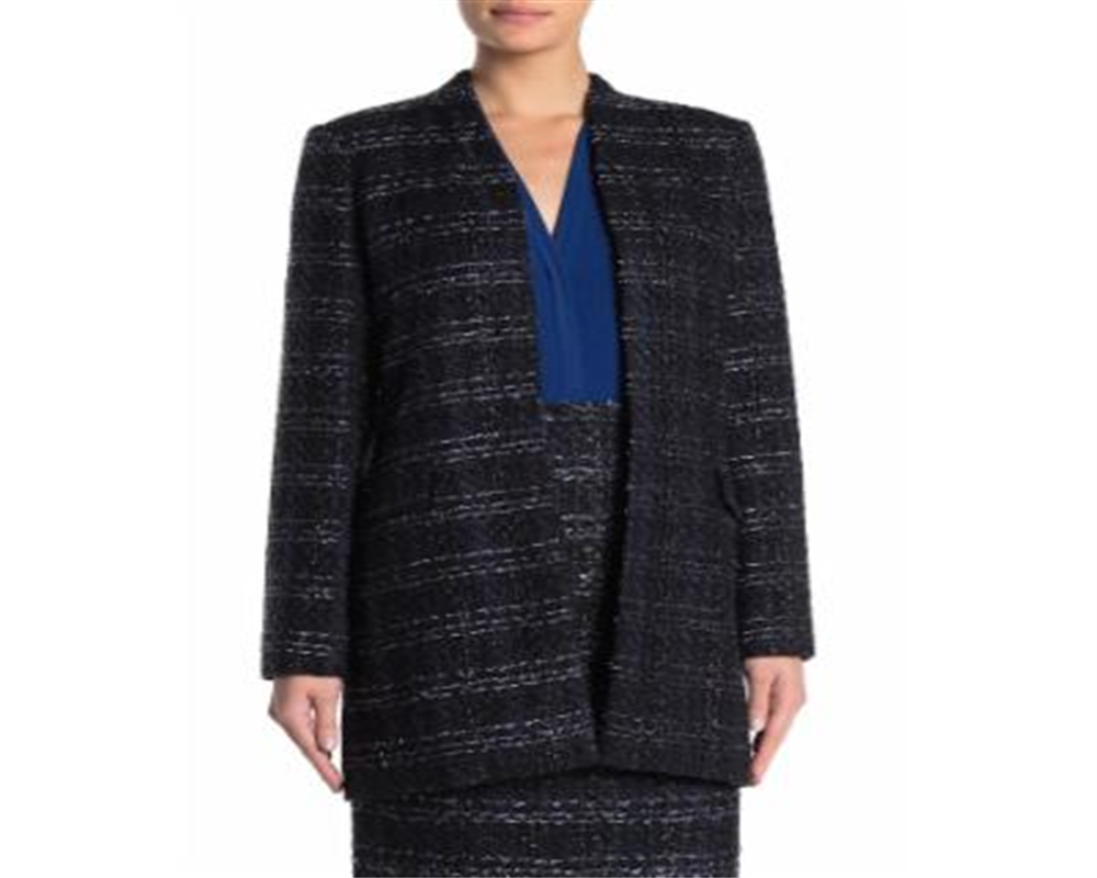 Calvin Klein Women's Metallic Tweed Long Novelty Open Jacket Navy Multi Size 4