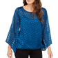 Alfani Women's Snakeskin Print Bubble Blouse Blue Size Petite S/M