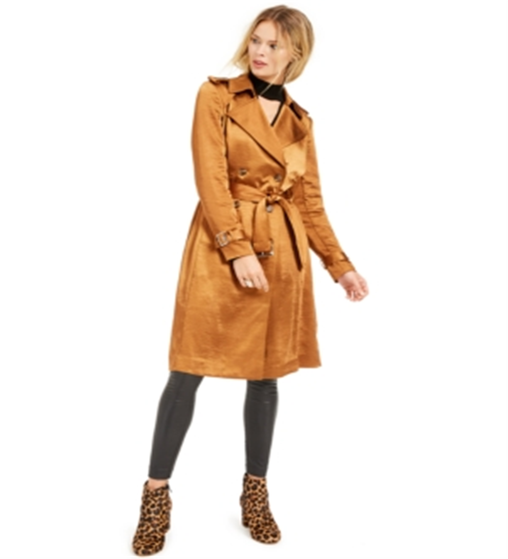 INC International Concepts Women's Metallic Trench Coat Brown Size X-Large