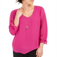 JM Collection Women's Asymmetrical Necklace Blouse Pink Size X-Small