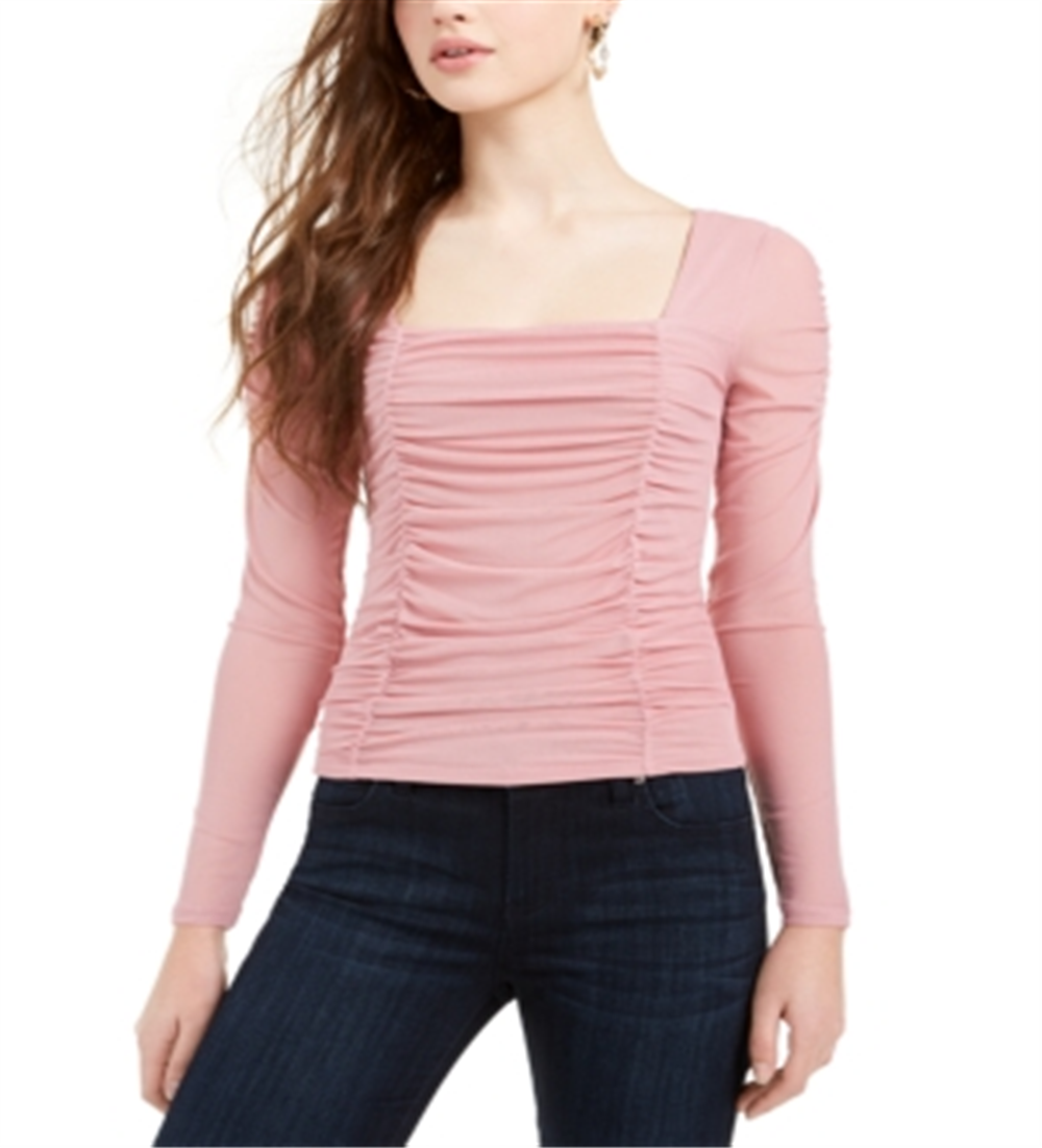Crave Fame Juniors' Ruched Mesh Top Yellow Size Small